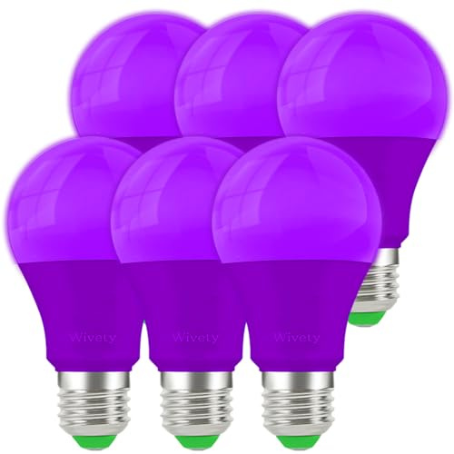 Wivety Lampadine LED Viola E27 da 9W, A60 Lampadina Colorate a LED, per Halloween Natale Party Bar (6 Pezzi)