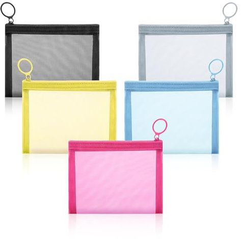 5PCS Small Makeup Bag for Handbag, 13X10cm Mini Nylon Mesh Pouch with Zipper, Portable Coin Purse Card Holder Toiletry Cosmetic Travel Organizer Bags for Lipstick Jewelry Earphone Credit, Colorful