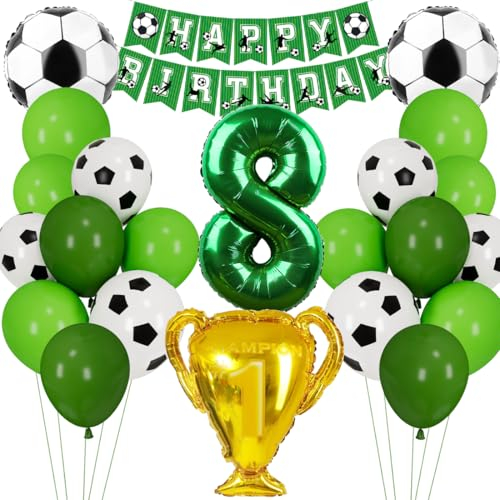 Cadimus Fußball Luftballon 8. Geburtstag, Fussball Deko Geburtstag Kinder 8 Jahre, Geburtstagsdeko Jungen 8 Jahre, Grün Folienballon für Fussball Party Kindergeburtstag