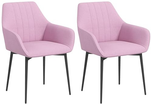 HOMCOM 2er Pack Esszimmerstühle Dekorative Leinen gepolsterte Küchenstühle mit Rückenlehne Armlehnen und Metallbeine für Wohnzimmer 59,5x56,5x81 cm Rosa