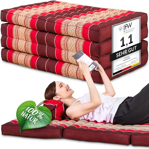 Namasdee Klappmatratze 200x80x8cm mit 100% natürlicher Kapokfüllung (Rubinrot)