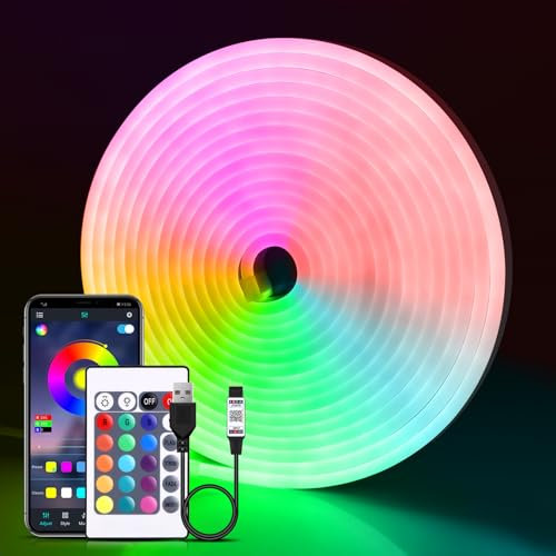 LRGBST 1M RGB Neon Streifen,5V IP65 Wasserdicht LED Light band with Bluetooth App and Fernbedienung für Home Dekoration Beleuchtung