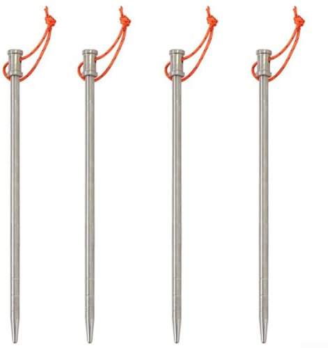 Campsite Essentials Zeltheringe aus Titan mit praktischen, reflektierenden Seilen, 25 cm, 4 Stück