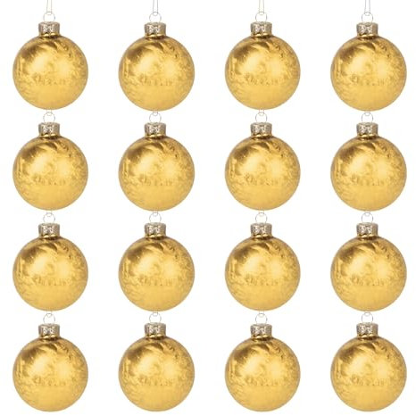 Truevaste 16 Glas-Weihnachtskugeln, Goldene Christbaumkugeln ∅ 6 cm, mit Spezieller Federmalverfahren, Weihnachtsdeko für Festtage und Partys