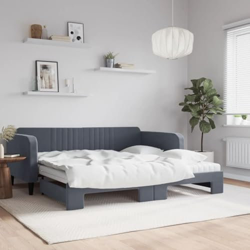 qohoio Tagesbett Ausziehbar mit Matratzen Bettsofa Tagesbett Daybed Tagesbett Ausziehbar Tagesbett Mit Matratze Dunkelgrau 100x200 cm Samt - 3197095