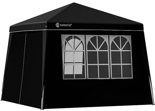 CASARIA® Pavillon Pop-Up 3x3m inkl. 4X Seitenteile Farbauswahl UV-Schutz 50+ inkl. Tasche wasserdicht faltbar Faltpavillon Festival Capri Schwarz