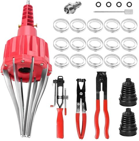 RUIZHI Achsmanschetten Spreizer mit 15pcs Universal Achsmanschetten Schellen, Manschetten Zange, Druckluft Achsmanschettenspreizer 20-120 mm, Silikon CV Boot Konstante (Set 1)