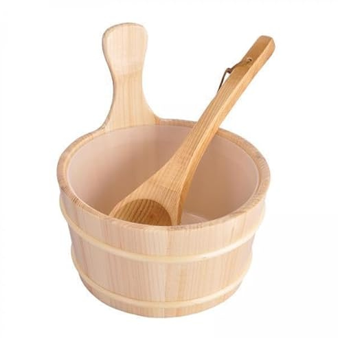 Gralara 2x 4L Wood Sauna Bucket with Ladle Water Bucket for Home Bath Personal Care Accessories Kit