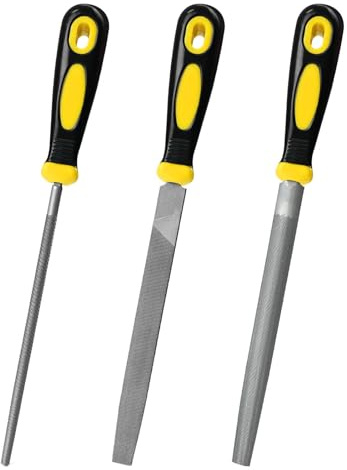 TAIANJI 3 Stück Profi-Feilense 200mm Feilenset Metall Flachfeile, Halbrundfeile und Rundfeile Gummigriff für Werkstattfeilen, Holz