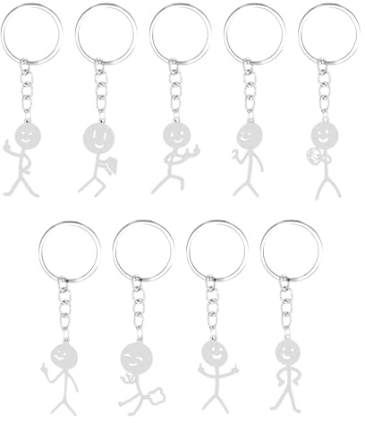 9 Pièces Drôle Smiley Figurine de Visage Langue Des Signes, Porte-clés Smiley Langue des Signes Figurine, Visage Mignon Stickman avec Doigt Tendance, Cadeau de Couple Mignon
