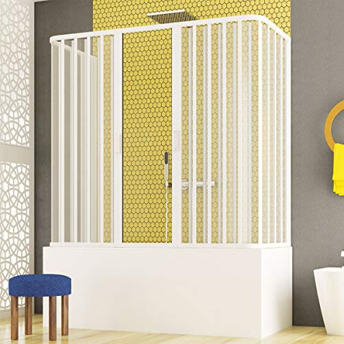 Yellowshop - Box Vasca 3 Lati in PVC NICOLAS - Apertura Centrale a Soffietto, Pieghevole, Reversibile - Struttura Bianca, Facile Installazione, Sopravasca, Salvaspazio, Antigoccia (70 X 160 cm)