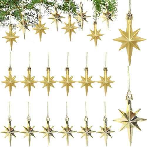 Weihnachtsdeko Gold, 12 Stück Weihnachtsbaum Deko, Christbaumschmuck Gold Sterne, Sterne Baumschmuck Weihnachten Deko, Christbaumanhänger, Weihnachtsschmuck Baumschmuck, Weihnachtsbaumschmuck Anhänger