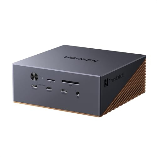 UGREEN Maxidok Thunderbolt 5 Docking Station USB C 17 in 1 Triplo Display | 2 TBT5, 1 DP, Singolo, 120Gbps, 3A3C, Ethernet 2.5GbE, SD TF 4.0, Case M.2 SSD , Ricarica PD 140W, DC 240W, 3 Audio 3,5mm