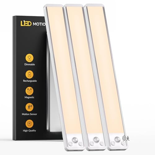Luces para Cocina Bajo Gabinete con Sensor de Movimiento de 40CM, Lote de 3 | 3 Temperaturas de Color, Batería de 2500mAh de Larga Duración, Recargable, Incluye 2 cables USB-C, de Aluminio, Regulable