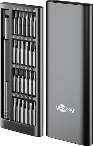 goobay 24 in 1 Schraubendreher Set, Tragbares Mini Werkzeug mit Präzisions-Bitsatz, Reparatur Kit für Macbook, Laptop, PS4, PS5, Iphone, Brille, Uhren, Switch,Xbox, PC – 77836
