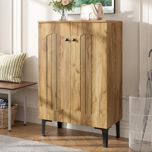 BTM Modern Double-Door Shoe Cabinet with Large Storage Capacity, Multi-Layer Shelves and Space-Saving Entryway Organization for Hallway, Clean Design with Decorative Top Surface