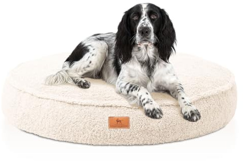 Knuffelwuff orthopädisches Hundebett Tivano rund 120cm, Beige | Teddyfell-Bezug waschbar 30 °C | Memory-Foam-Flocken | gelenkschonend & formstabil | runde Liegefläche | für kleine bis große Hunde