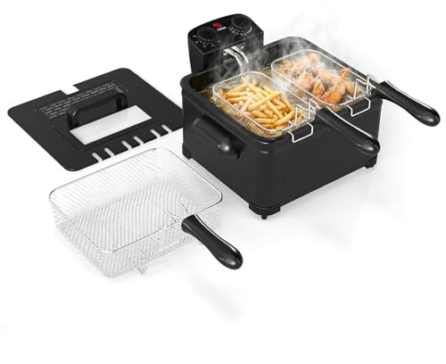 LIFEZEAL Freidora Eléctrica, Freidora de Aceite 1700 W con Ventana de Visualización, Termostato Ajustable 150-190 °C, Temporizador Integrado, Cesta Extraíble y Piezas Lavables en Lavavajillas (5 L)