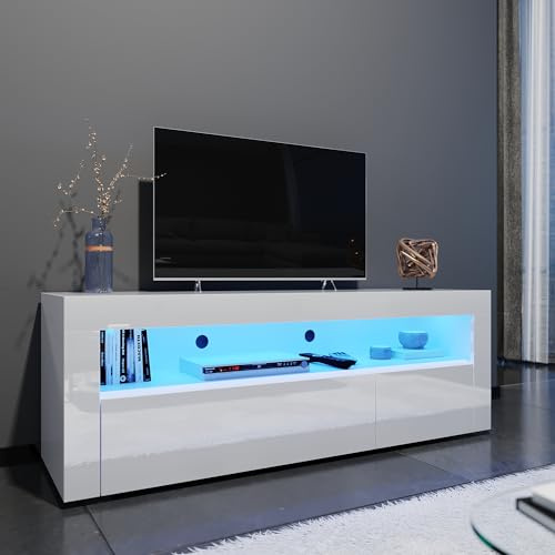 ZXLIHS 1200mm LED TV Cabinet White Gloss TV Stand with Ambient Lights for Living Room and Bedroom with Storage Furniture for 32 40 43 50 inch 4k TV
