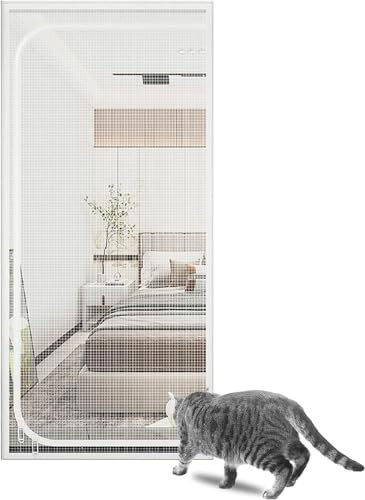 Puerta mosquitera reforzada para gatos, a prueba de mascotas con cremallera para uso en puerta, mantiene a las mascotas seguras y seguras