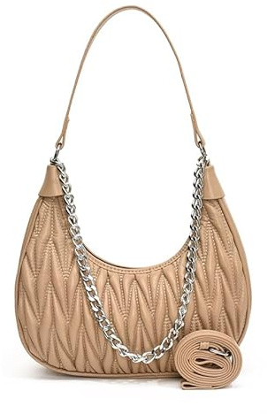 Cymwer Sac à bandoulière matelassé en cuir PU pour femme - Sac demi-lune tendance - Grande capacité - Sac à bandoulière avec chaîne matelassée - Sac quotidien pour dames