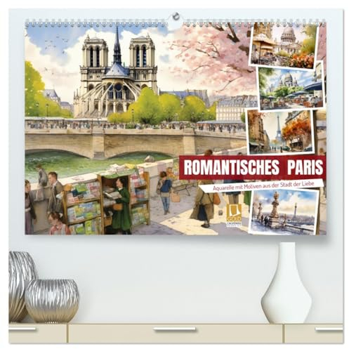 Romantisches Paris (hochwertiger Premium Wandkalender 2025 DIN A2 quer), Kunstdruck in Hochglanz