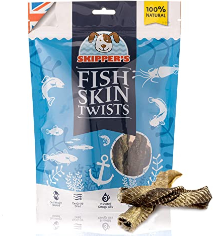 SKIPPER'S Fish Skin Twists Short Dog Chews for Teeth 250g- Handmade & Gently Air- Dried - Healthy & Natural Dog Dental Sticks Long Lasting - Hypoallergenic & Grain Free