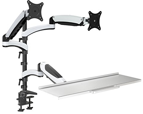 HFTEK - zweifacher Monitorarm – dual - Tischhalterung für 2 Bildschirme von 15 bis 27 Zoll mit VESA75/100 – Tastaturablage mit Gasdruckfederarm - FY21WS