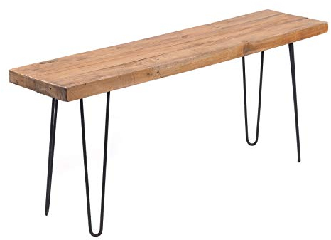 DESIGN DELIGHTS RUSTIKALE SITZBANK BOHLE | 50x120 cm, Swietenia Mahagoni, mit Metallgestell | Holzbank, Flurbank