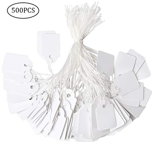 Pengxiaomei 500 Pieces Jewelry Price Tags, White Strung Tags Paper Marking Tags Clothing Display Tag Price Labels with String(23 * 14mm)