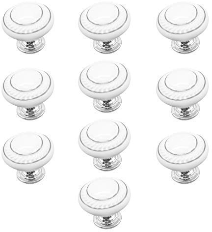 EBETA E 10 Pcs Möbelknopf Schrankknöpfe Schrankgriffe, Möbelknöpfe Set Möbelgriff Keramik Türknopf (Doppelter Silberner - Weiß)