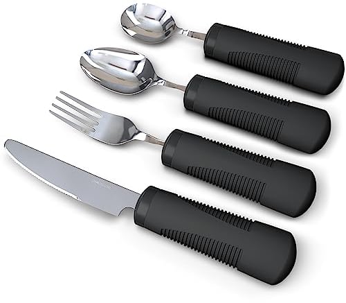 iMedic Weighted Bendable Cutlery for Disabled Hands (The Knife Does Not Bend) - Disabled Cutlery for Adults Suffering from Parkinson's and Tremors - 1 Set Black