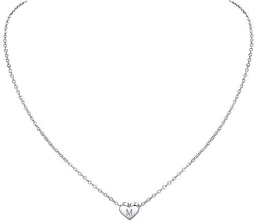 Letter M Heart Necklace Sterling Silver Initial Necklace for Womens