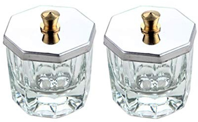 2 unids mini vidrio Dappen plato con tapa de acero inoxidable cristal transparente tazón tazas de uñas arte acrílico líquido polvo uñas arte herramientas