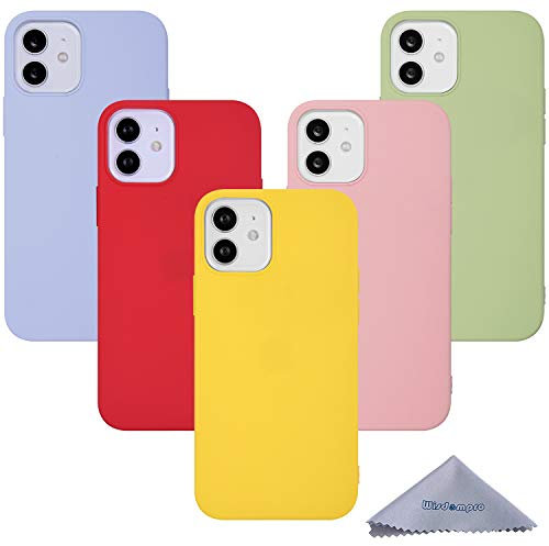 Wisdompro Lot de 5 coques pour iPhone 12 Mini - Extra fines - En gel TPU souple - Pour Apple iPhone 12 Mini - 5,4 (vert, bleu clair, rose, jaune, rouge)