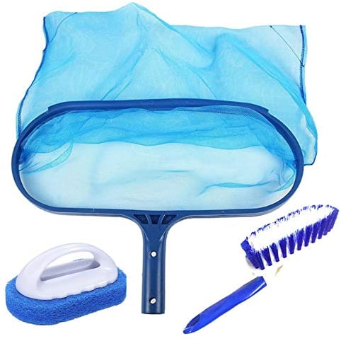 Hot Tub Cleaning Kit Accessories, Pool Leaf Skimmer Swimming Pool Skimmer Fine Mesh Net Deep Bag Leaf Rake Pool Net, Paddling Pool Brush and Scrubbing Brush for Cleaning Pool, Spas, Hot Tubs