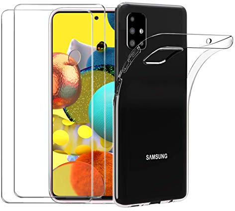 NOVAGO Compatible avec Samsung Galaxy A51 5G - Pack de Protection Intégral 3-en-1 : Coque Arrière Transparente en Silicone Souple + 2 Films de Protection Écran en Verre Trempé