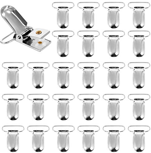 50 Stück Schnuller Clips Metall Schnullerclips Baby Schnullerketten Clip Heftklammern Nuckelclip für Kinder Baby Schnullerhaken Babywagen Spielzeughalter, Silber