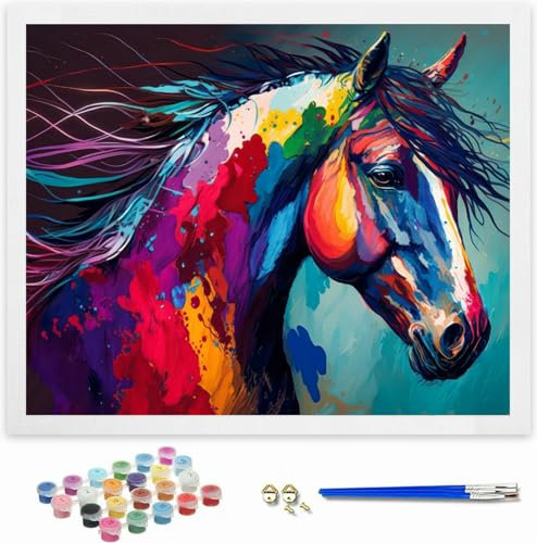 Hiolife Peinture par Numero pour Enfant et Débutant, Loisirs Créatifs Activité Manuelle, Peinture Acrylique Kit de Dessin pour Filles et Garçons, Sans Cadre 40 x 50 cm - Animaux - Cheval