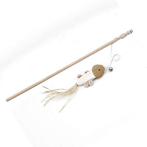 BSDIHRIWEJFHSIE Juguetes de dibujos animados para mascotas gato Teaser de pluma de madera varilla de ratón juguete con mini campana gato Catcher Teaser palo de madera gato juguetes interactivos - 5