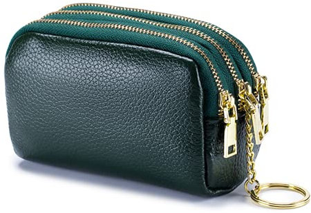BAYINBROOK Porte-Monnaie en Cuir Triple Capacité, Petit Portefeuille Femme Mini Porte-Cartes Souple, Pochette à Fermeture Éclair avec Porte-Clés (Vert)