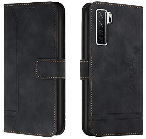 Lihondar Funda para Huawei P40 Lite 5G /Nova 7 SE 5G, Premium PU Cuero Billetera Tapa Flip Carcasa Libro Case Magnético con Tapa y Ranura para Tarjetas para Huawei P40 Lite 5G /Nova 7 SE 5G (Negro)