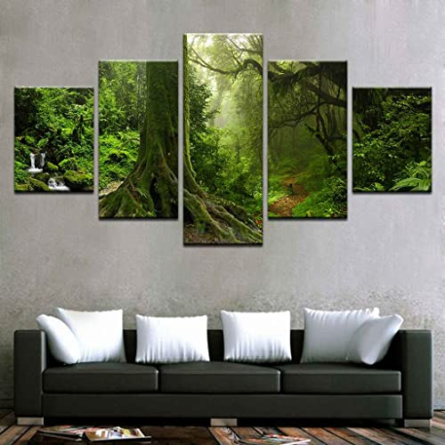 LZRNWP Wandposter Urwald Naturlandschaft 5 Stück HD-Leinwanddruck Poster Leinwand Bilder Wandbild für Wohnzimmer, Schlafzimmer, Club, Badezimmer, Wandkunst-Dekoration (125x60cm ohne Rahmen)
