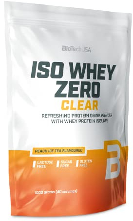 BioTechUSA Iso Whey Zero Clear Drink Powder, Refreshing, Sugar-Free, Lactose-Free, Gluten-Free, 5 Fruity Flavors, 88 kcal, 21g Protein, BCAAs, 1000 g, Peach iced Tea