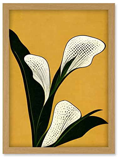 Doppelganger33 LTD Art Deco Pop Art White Calla Lily Flower Plant Artwork Framed Wall Art Print A4