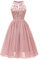 Robe Rouge Damen Prinzessin Blumenmuster Cocktail-Ausschnitt Party Swing, Pink, Mittel
