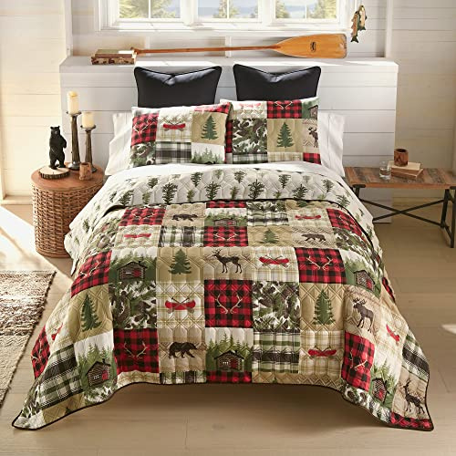 Donna Sharp Queen Bedding Set - 3 Piece - Cedar Lodge Lodge Quilt Set with Queen Quilt and Standard Pillow Shams - Machine Washable