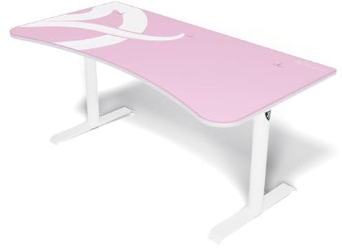 Arozzi Arena Ultrawide Curved Gaming and Office Desk with Full Surface Water Resistant Desk Mat Custom Monitor Mount Cable Management Cut Outs Under The Desk Cable Management Netting - Pink