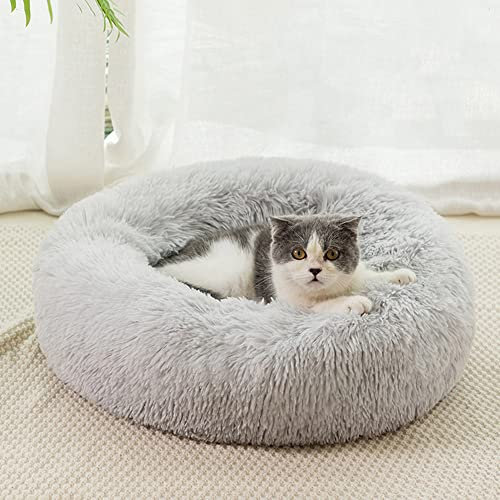 Katzenbett waschbar Flauschiges Hundebett, Hundebett Kleine Hunde Rund, Donut Anti Stress hundekissen Kleine Hunde Hundekissen Light Gray 80cm
