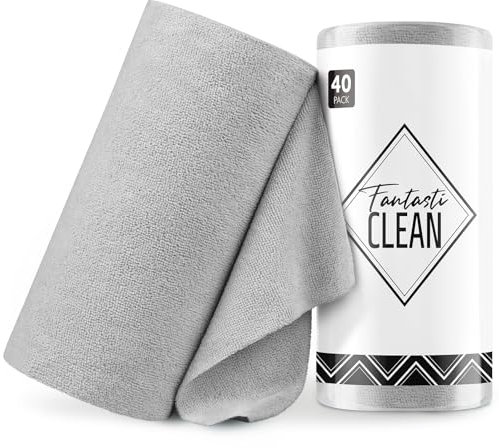 Fantasticlean Microfiber Cleaning Cloth Roll -40 Pack, Tear Away Microfiber Towels, 12 x 12, Reusable, Washable, Scratch Free, Ultra Absorbent Dishcloth for Car, Home Supplies, Pet, Kitchen (Grey)
